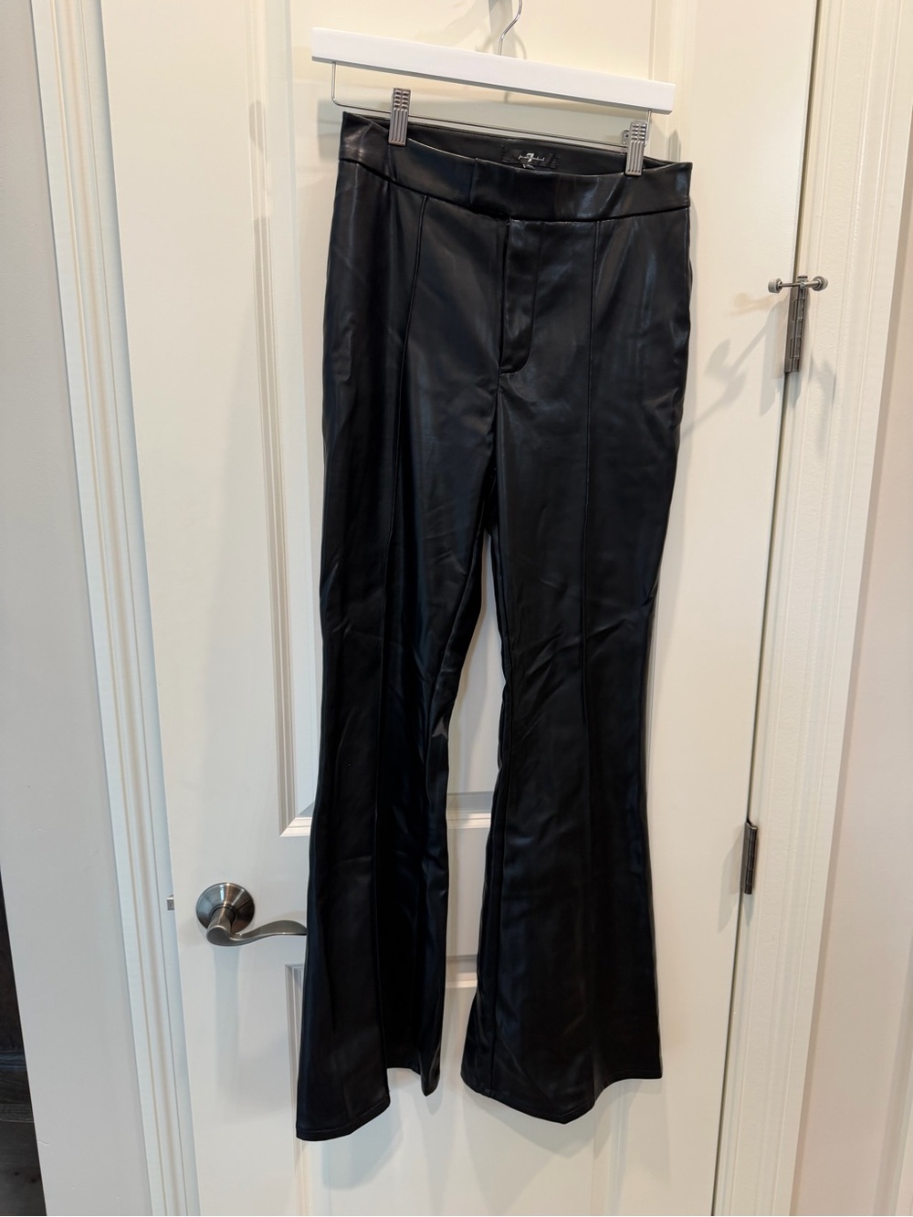 7 For All Mankind Black Faux Leather Flared Pants